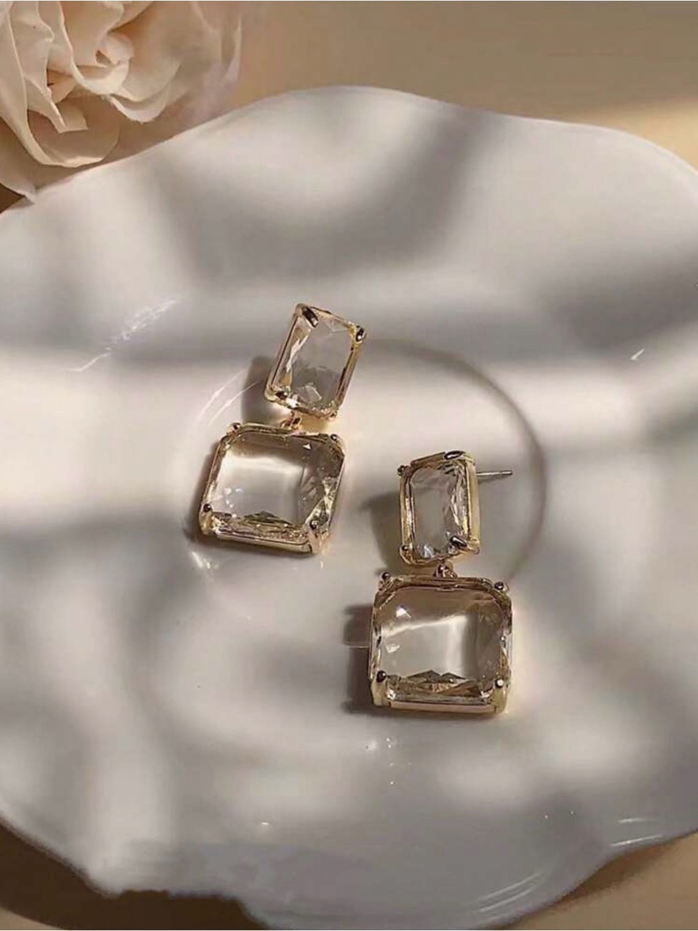 Gold-Tone Clear Crystal Double Drop Earrings Swarovski style